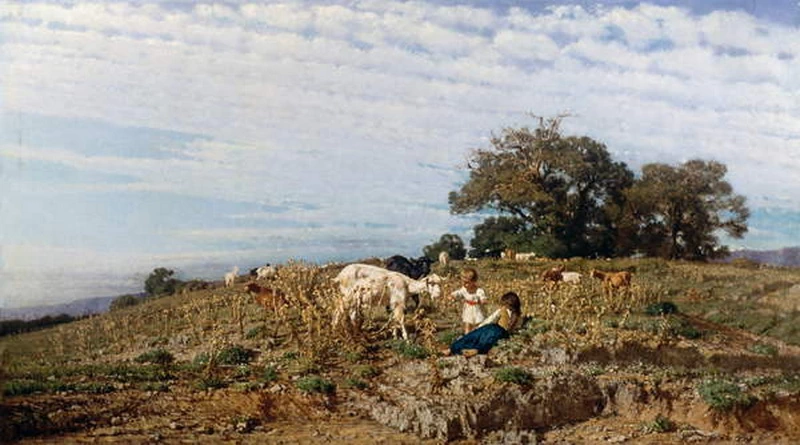 Campagna con pastori e capre